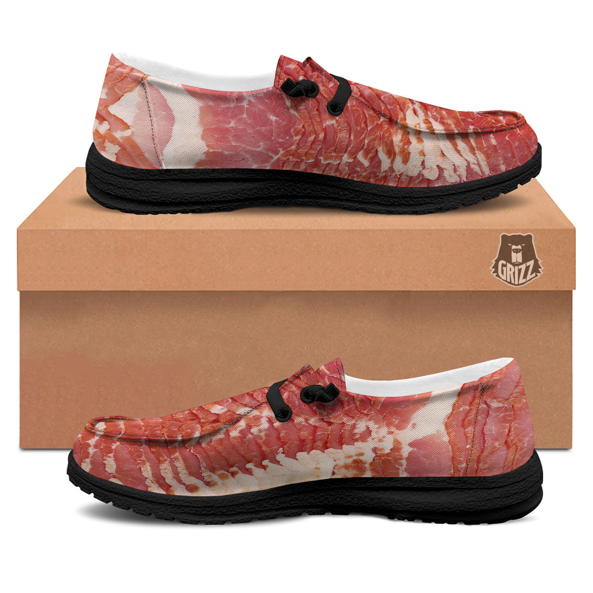 Raw Bacon Print Black Loafers-grizzshop