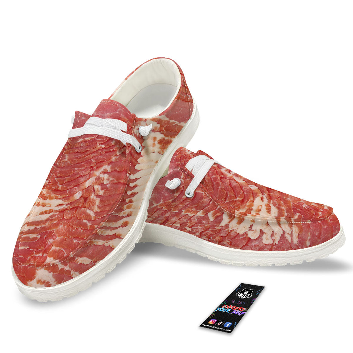 Raw Bacon Print Black Loafers-grizzshop