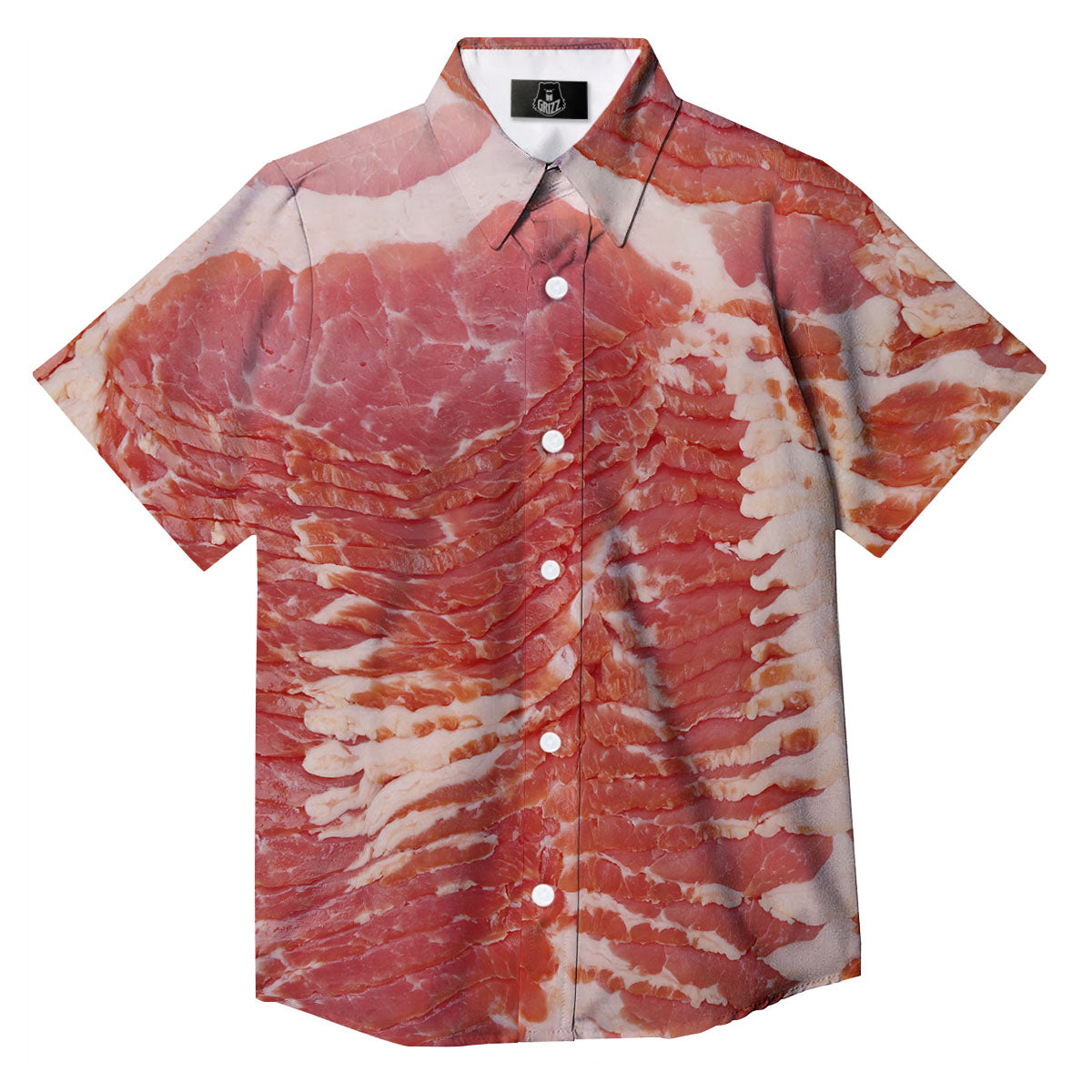 Raw Bacon Print Button Up Shirt-grizzshop
