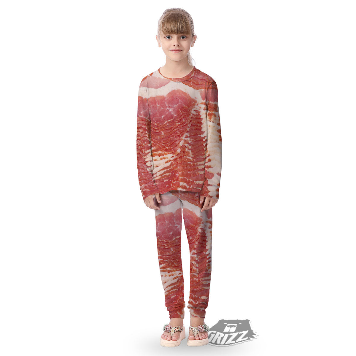 Raw Bacon Print Kid's Pajamas-grizzshop