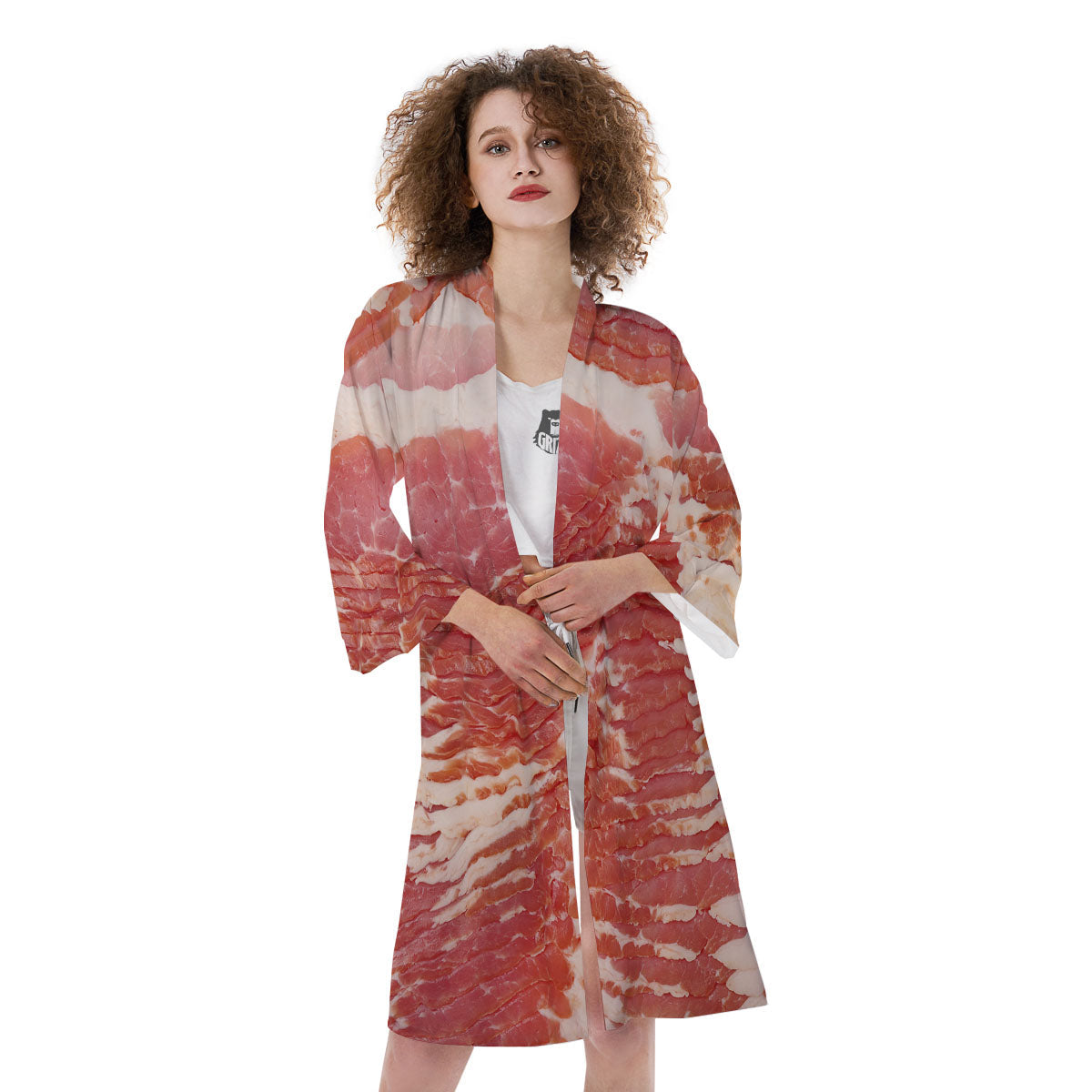 Raw Bacon Print Kimono-grizzshop