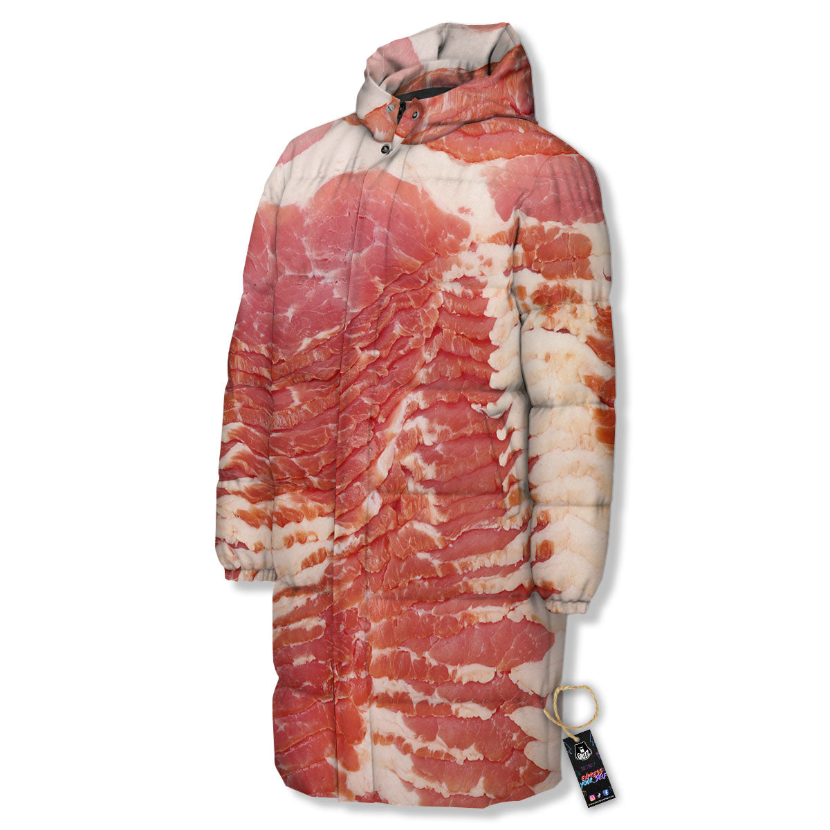 Raw Bacon Print Long Down Jacket-grizzshop