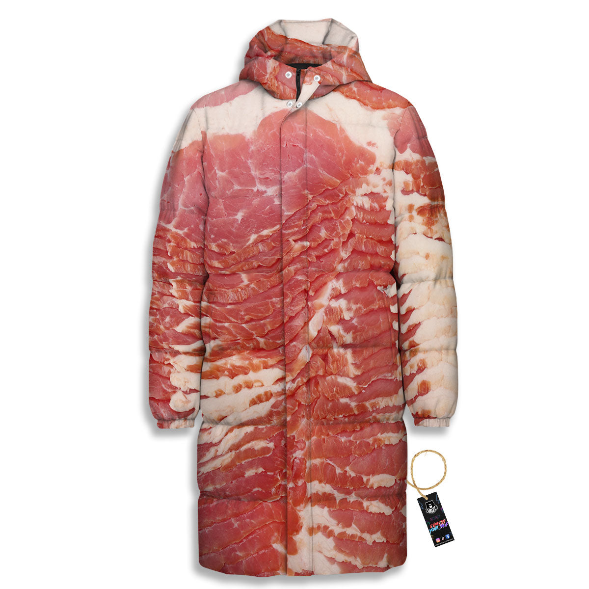 Raw Bacon Print Long Down Jacket-grizzshop