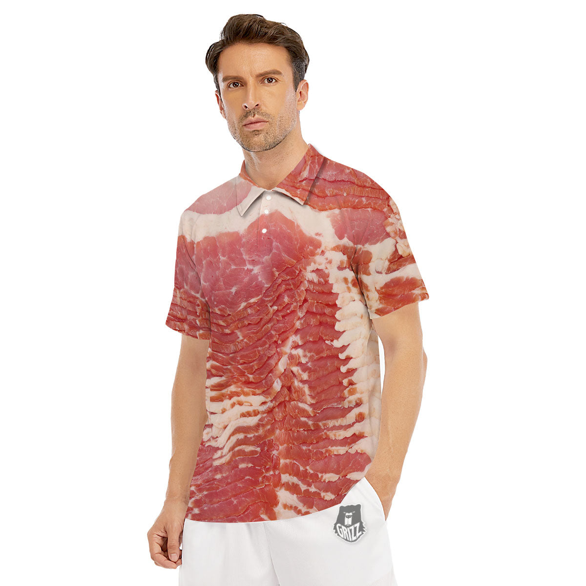 Raw Bacon Print Men's Golf Shirts-grizzshop