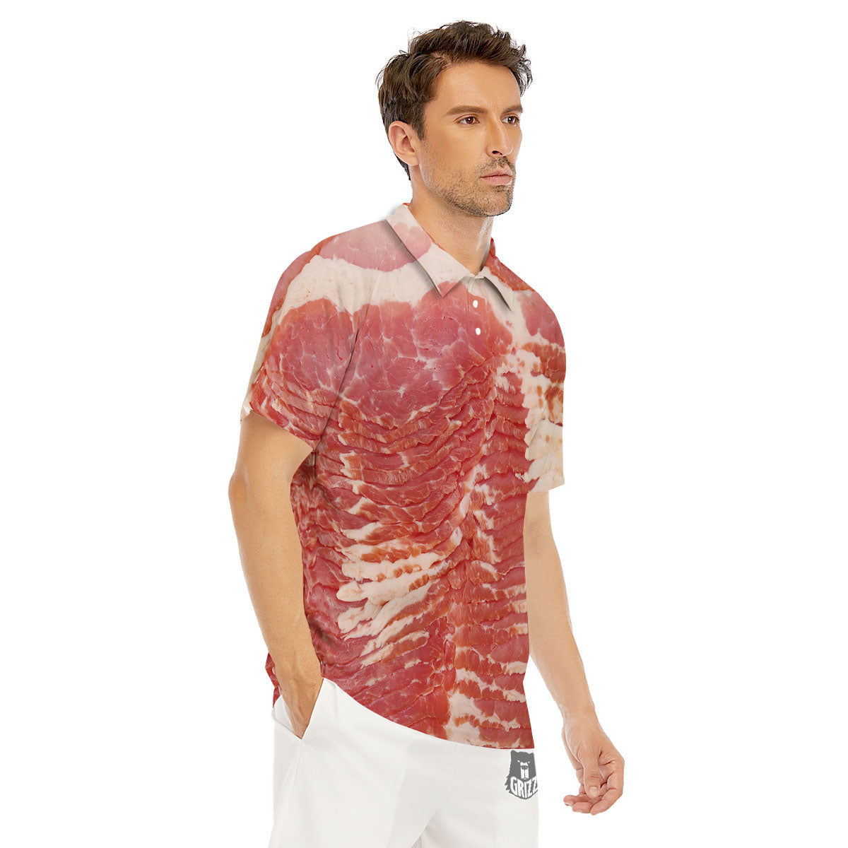 Raw Bacon Print Men's Golf Shirts-grizzshop