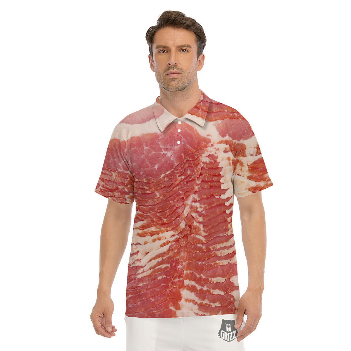 Raw Bacon Print Men's Golf Shirts-grizzshop