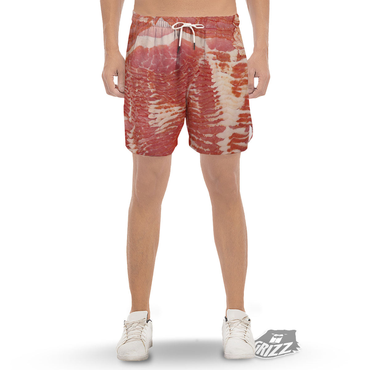 Raw Bacon Print Men's Gym Shorts-grizzshop