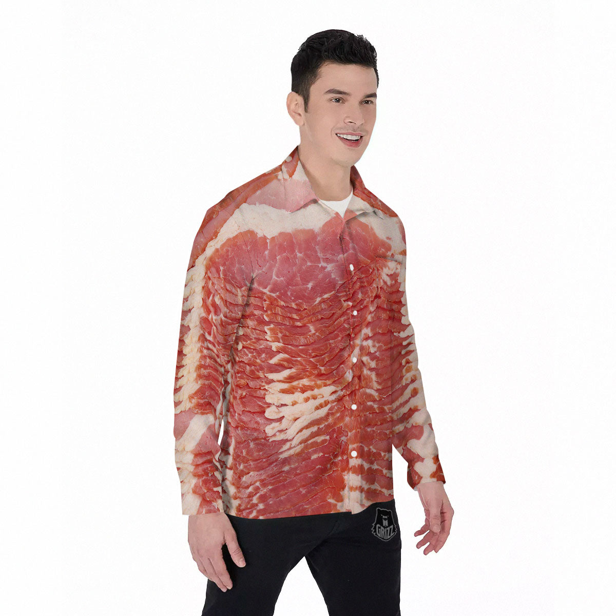 Raw Bacon Print Men's Long Sleeve Shirts-grizzshop