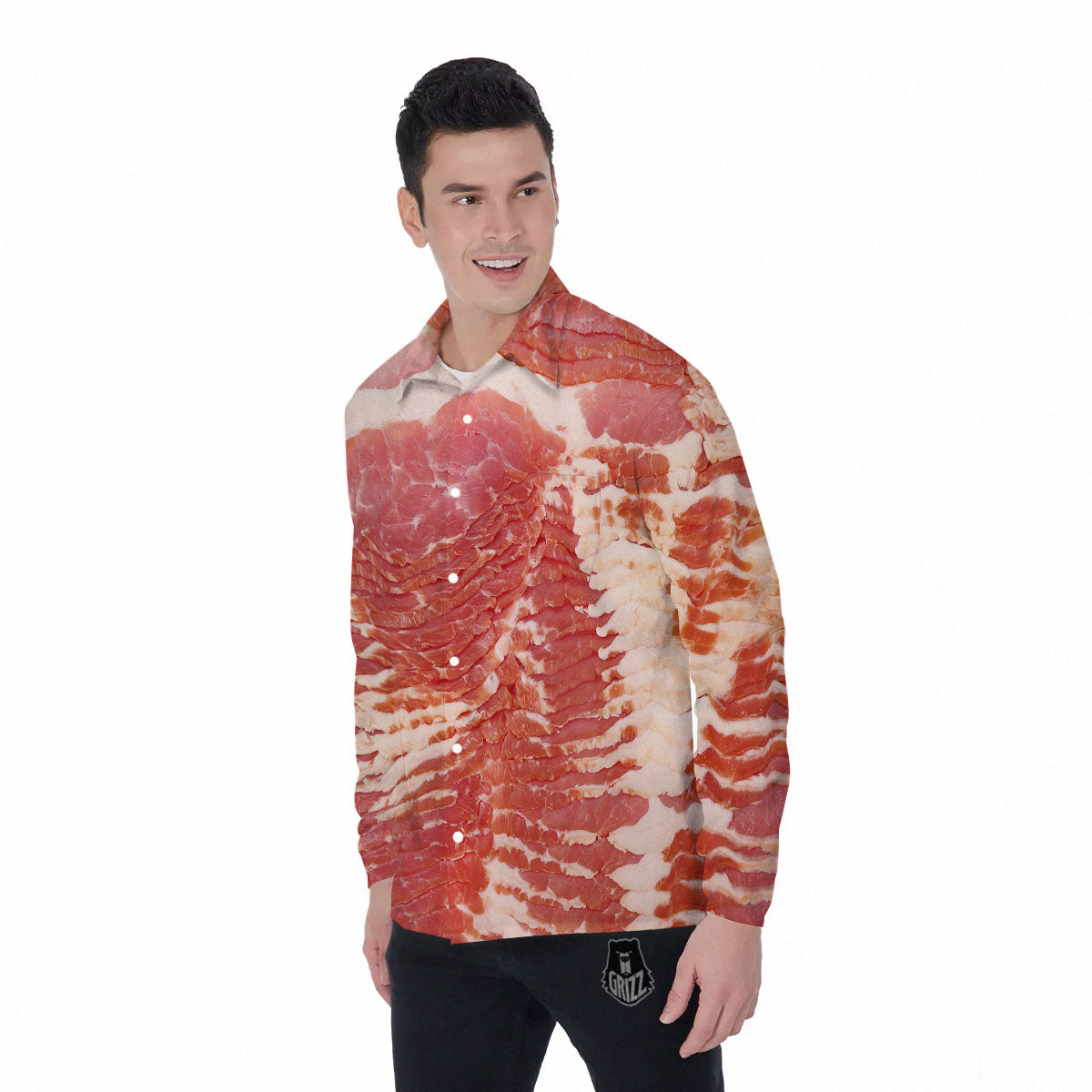 Raw Bacon Print Men's Long Sleeve Shirts-grizzshop