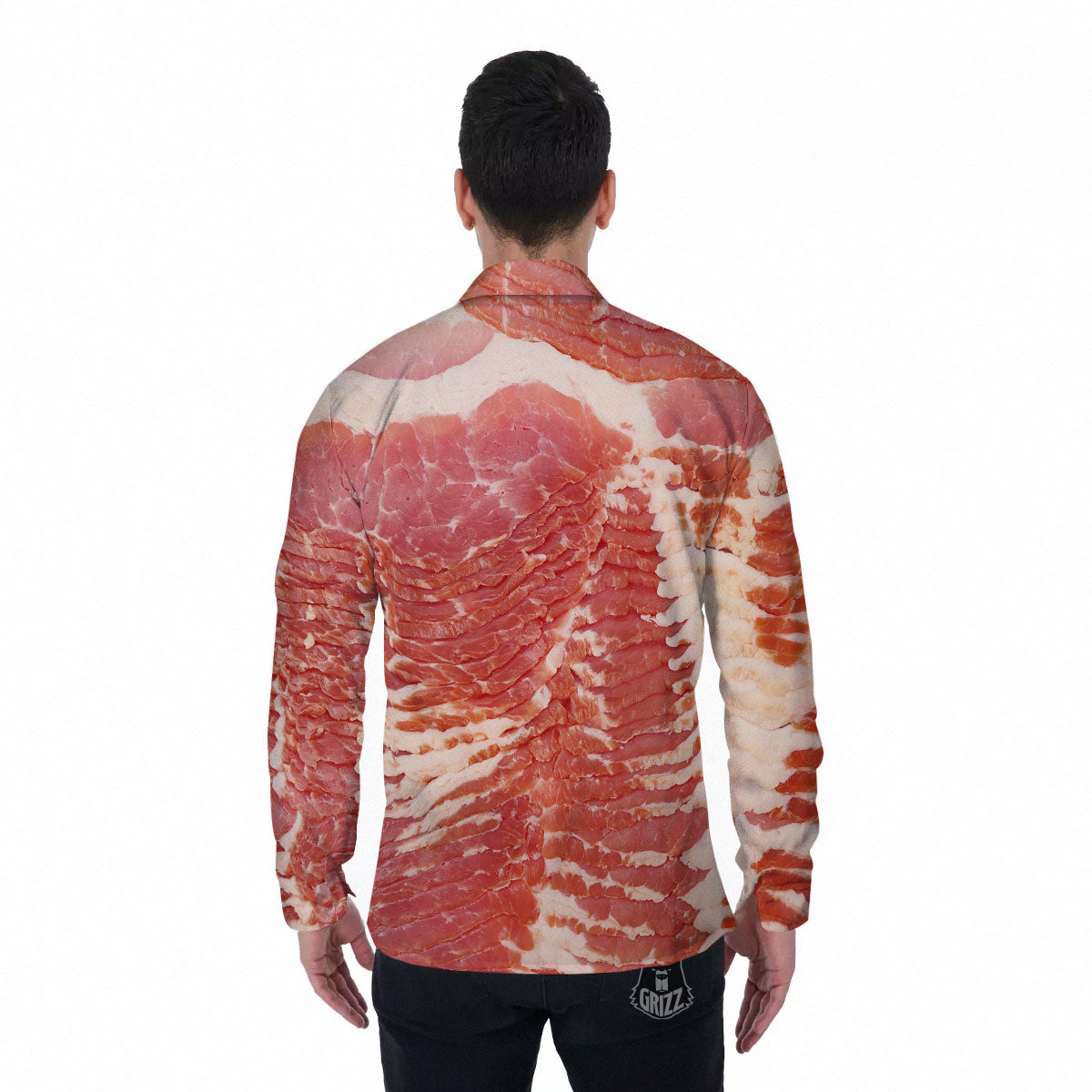 Raw Bacon Print Men's Long Sleeve Shirts-grizzshop