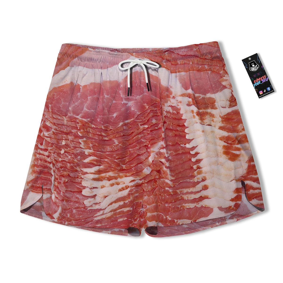 Raw Bacon Print Men's Running Shorts-grizzshop