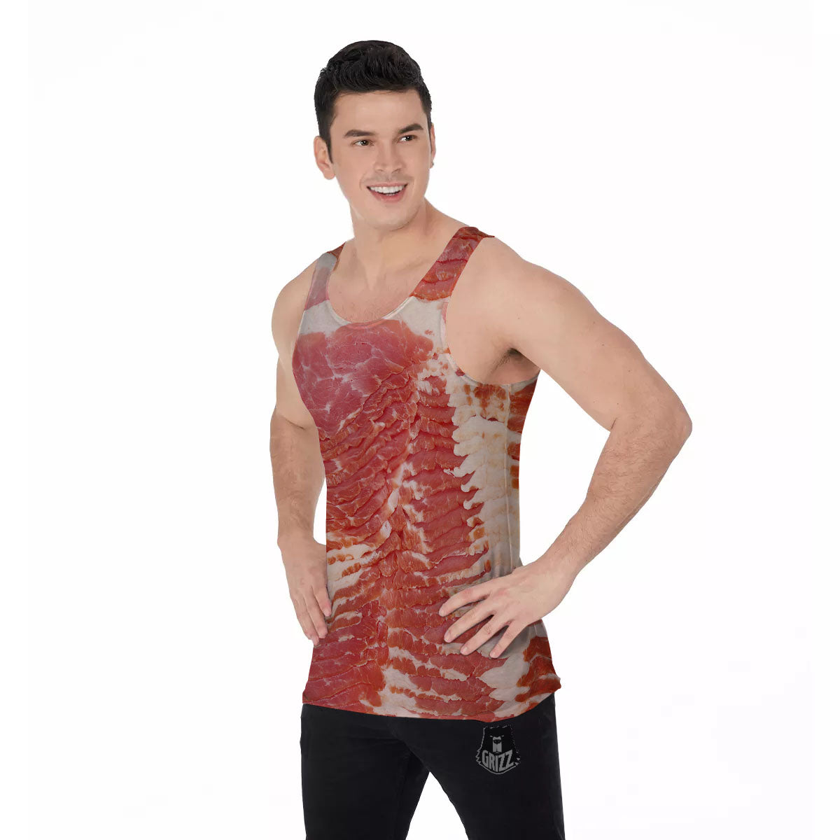 Raw Bacon Print Men's Tank Top-grizzshop
