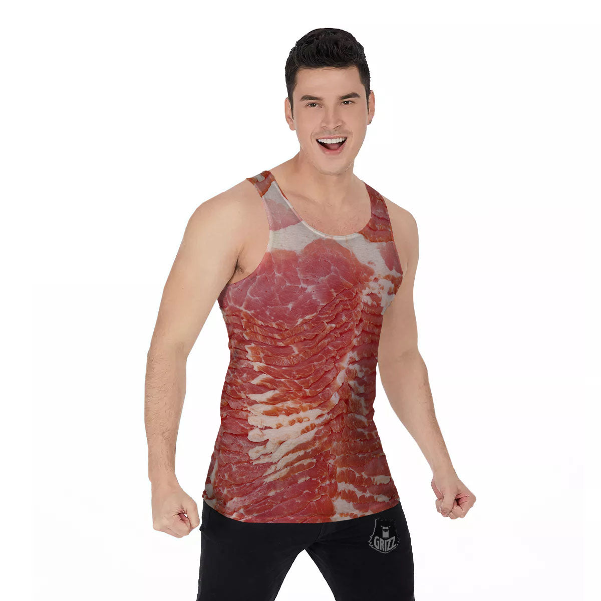 Raw Bacon Print Men's Tank Top-grizzshop