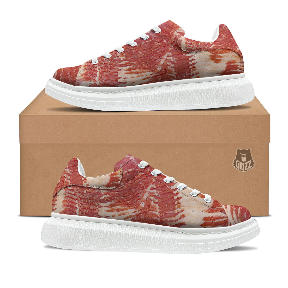 Raw Bacon Print Platform Shoes-grizzshop