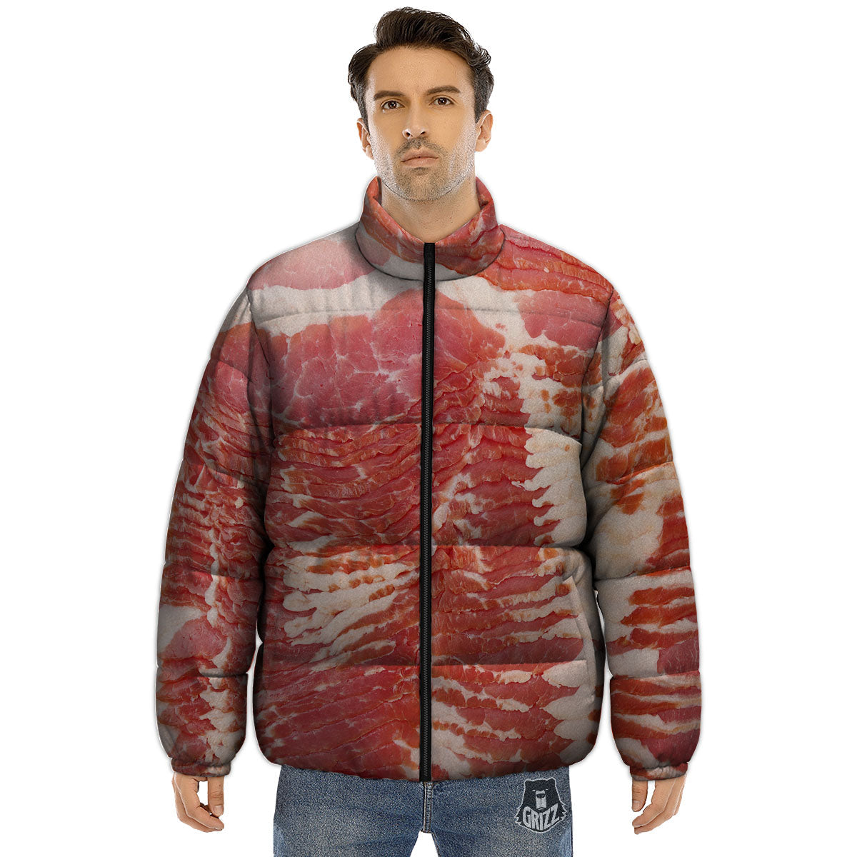 Raw Bacon Print Puffer Jacket-grizzshop