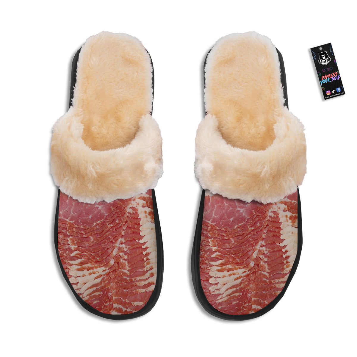 Raw Bacon Print Slippers-grizzshop