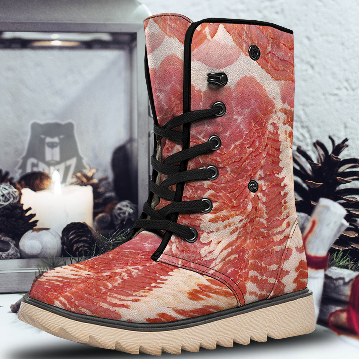 Raw Bacon Print Snow Boots-grizzshop