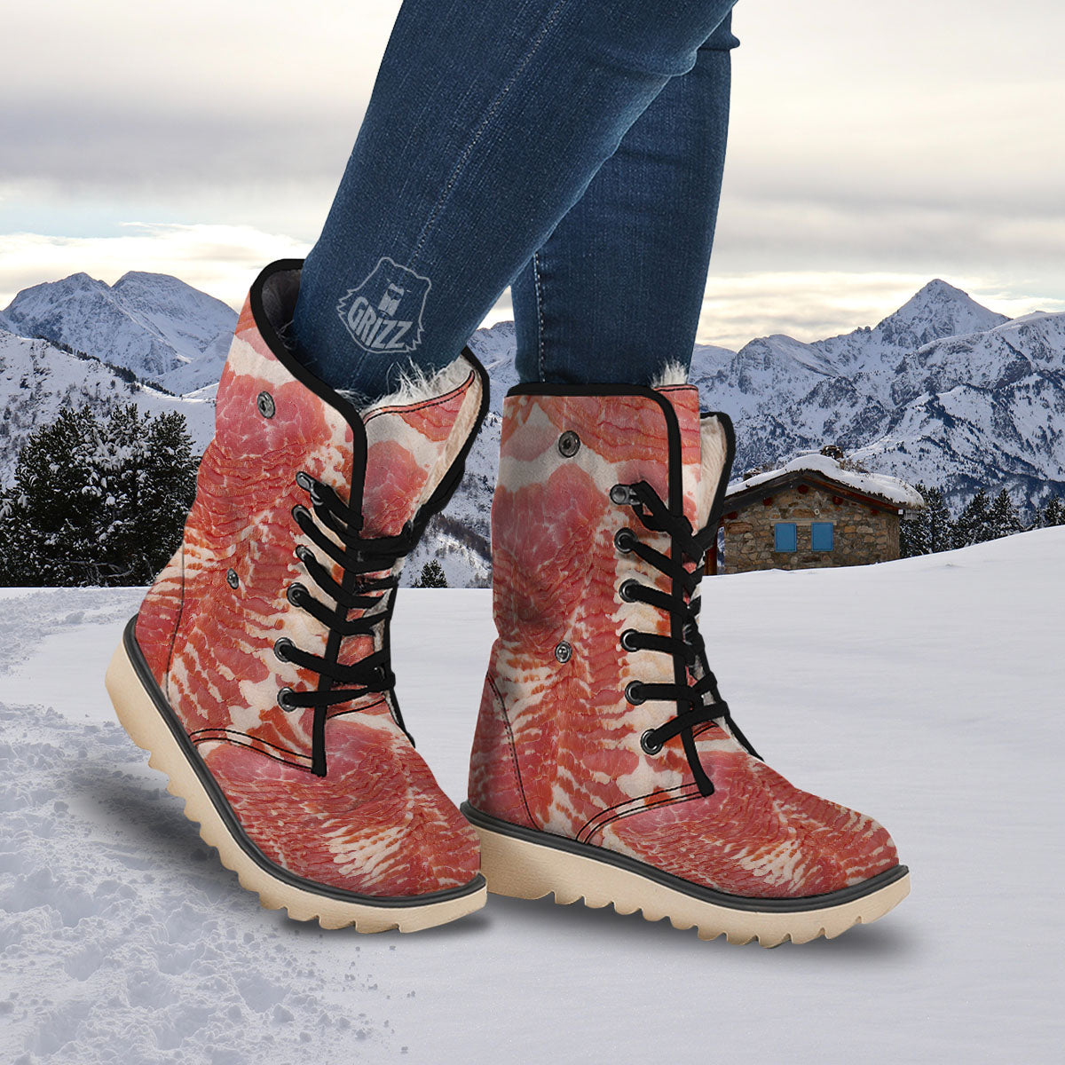 Raw Bacon Print Snow Boots-grizzshop