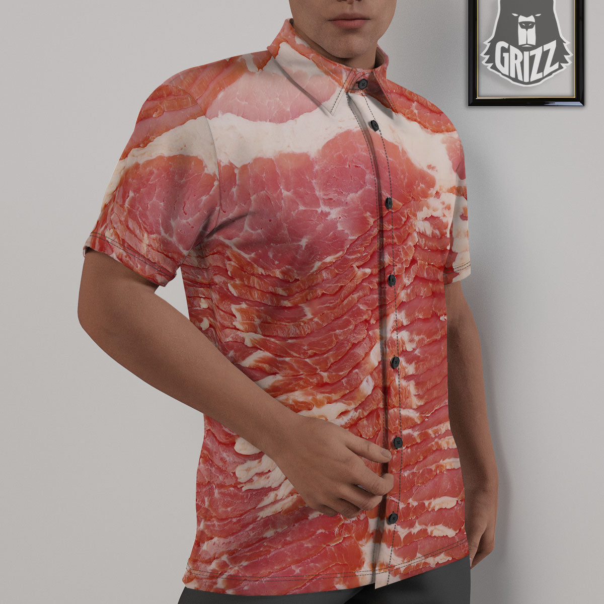 Raw Bacon Print Untucked Shirts-grizzshop