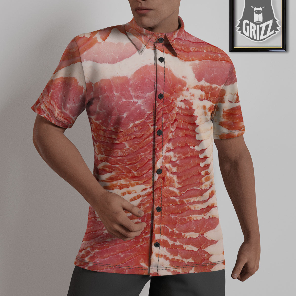 Raw Bacon Print Untucked Shirts-grizzshop