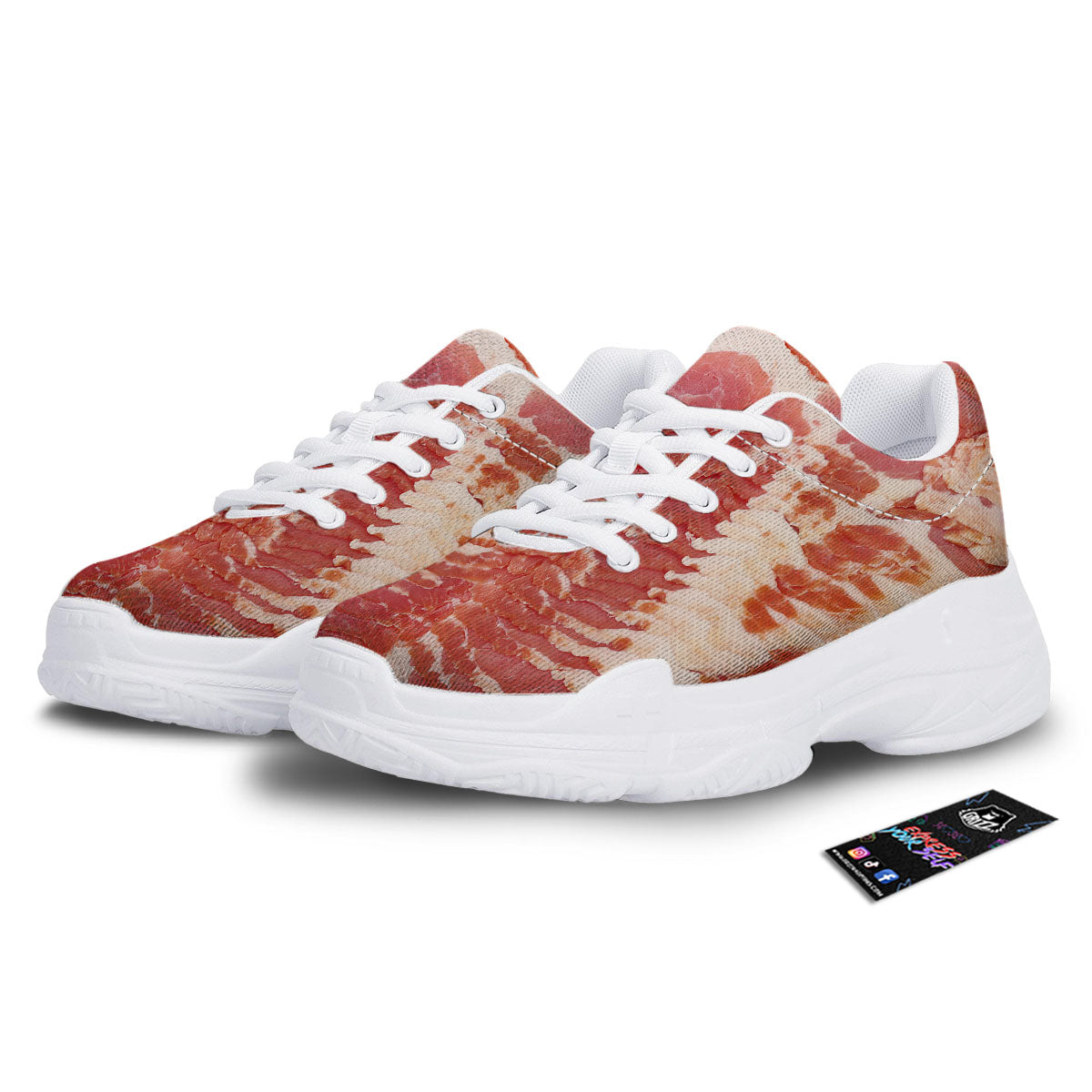 Raw Bacon Print White Chunky Shoes-grizzshop