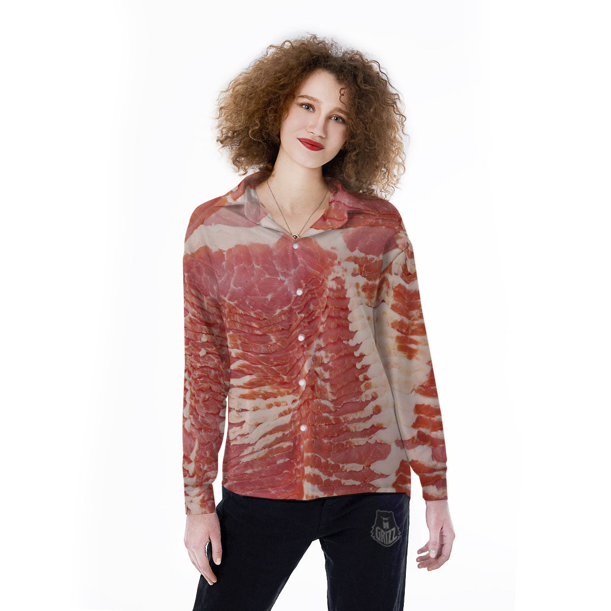 Raw Bacon Print Women's Long Sleeve Shirts-grizzshop