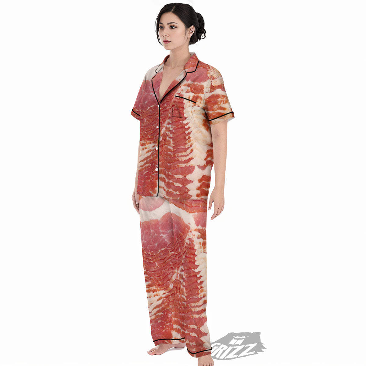 Raw Bacon Print Women's Pajamas Set-grizzshop