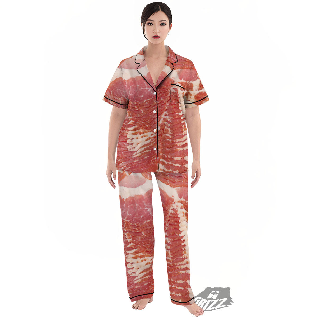 Raw Bacon Print Women's Pajamas Set-grizzshop