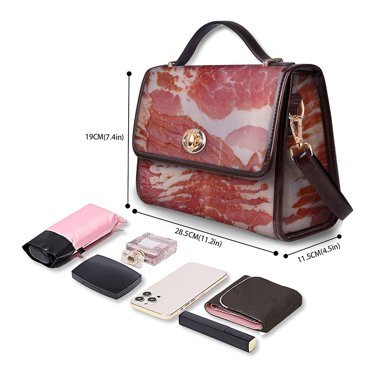 Raw Bacon Print Women's Satchel Bag