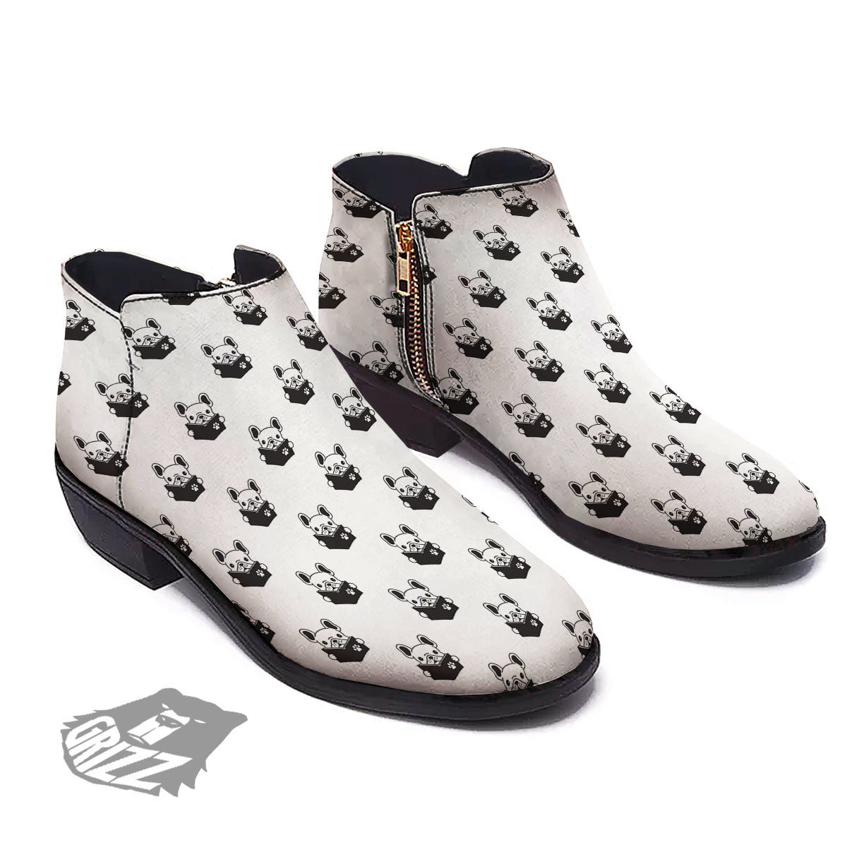 Reading Book French Bulldog Print Ankle Boots-grizzshop