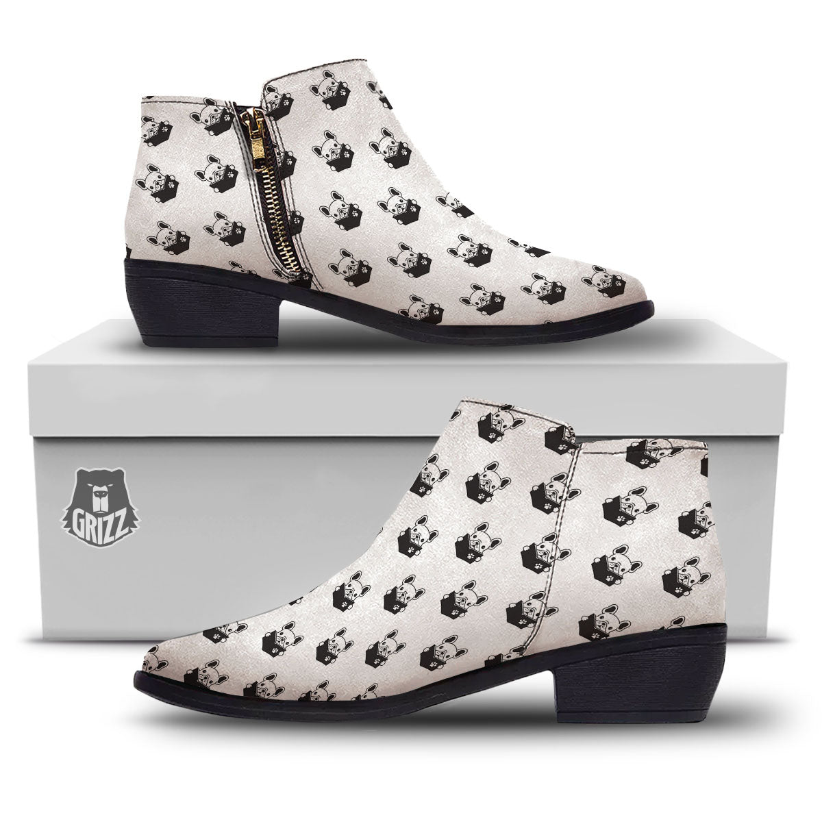 Reading Book French Bulldog Print Ankle Boots-grizzshop