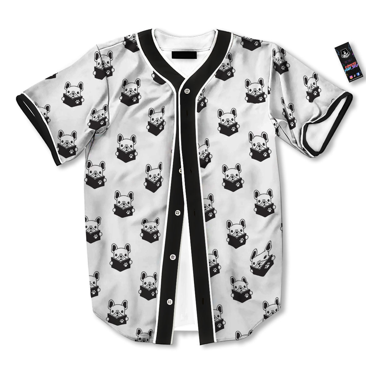 Reading Book French Bulldog Print Baseball Jersey-grizzshop