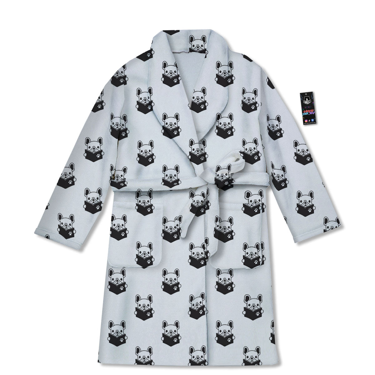 Reading Book French Bulldog Print Bathrobe-grizzshop