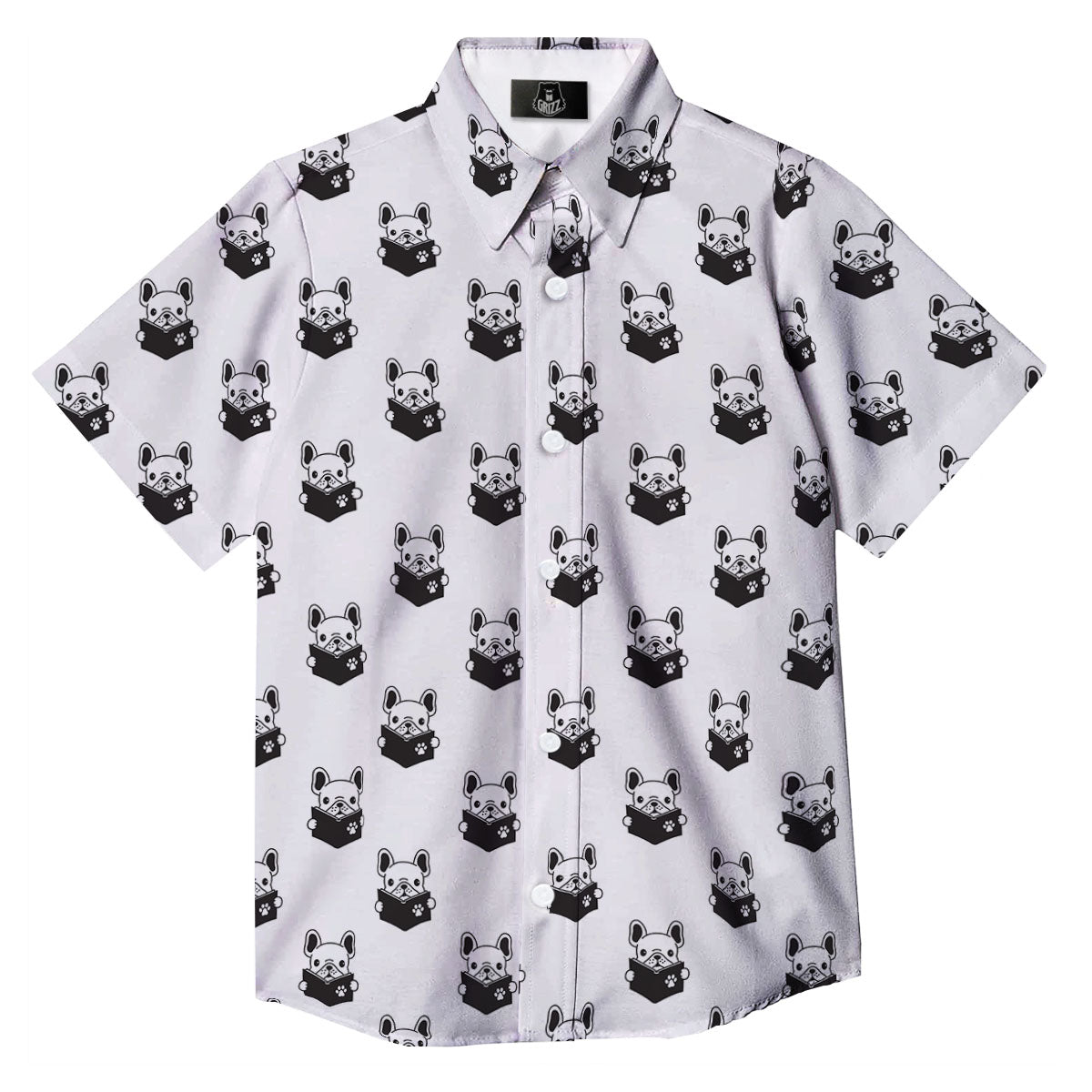 Reading Book French Bulldog Print Button Up Shirt-grizzshop