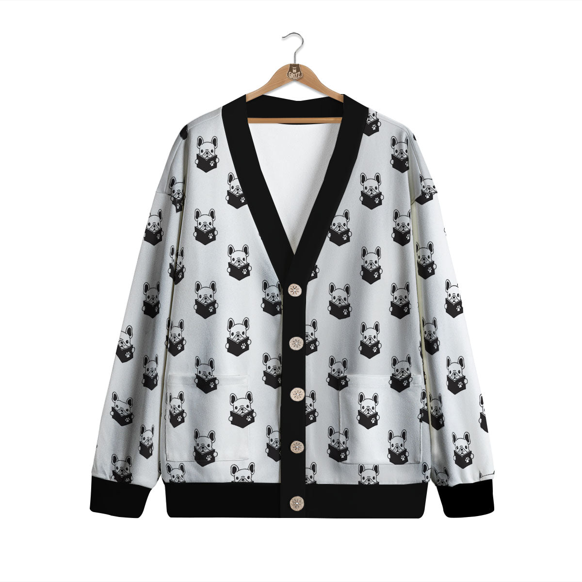 Reading Book French Bulldog Print Cardigan-grizzshop