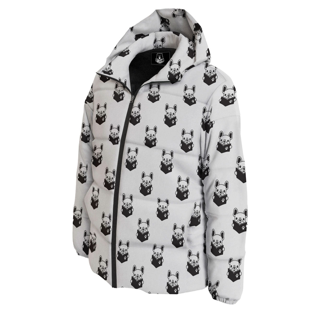 Reading Book French Bulldog Print Down Jacket-grizzshop