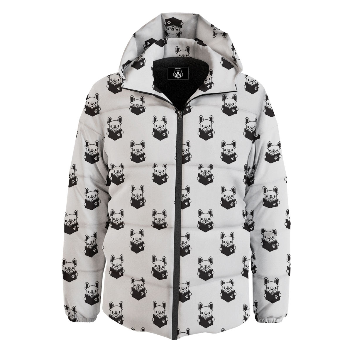 Reading Book French Bulldog Print Down Jacket-grizzshop