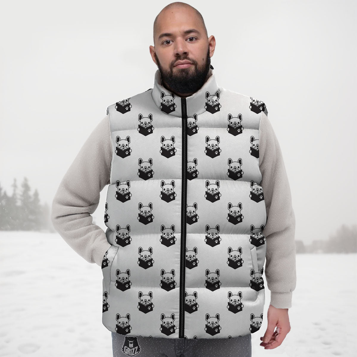Reading Book French Bulldog Print Down Vest