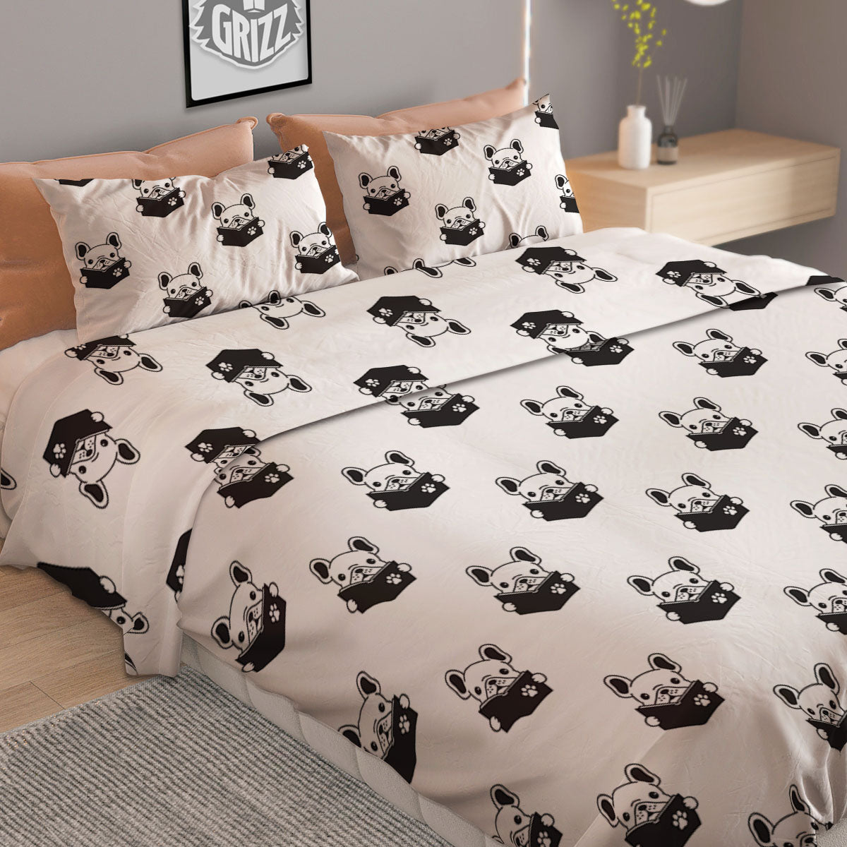 Reading Book French Bulldog Print Duvet Cover Bedding Set