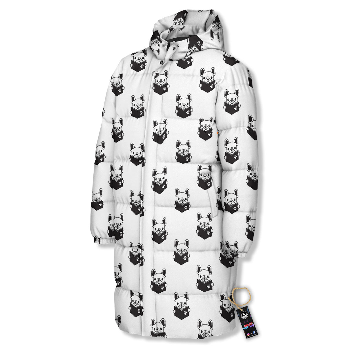 Reading Book French Bulldog Print Long Down Jacket-grizzshop
