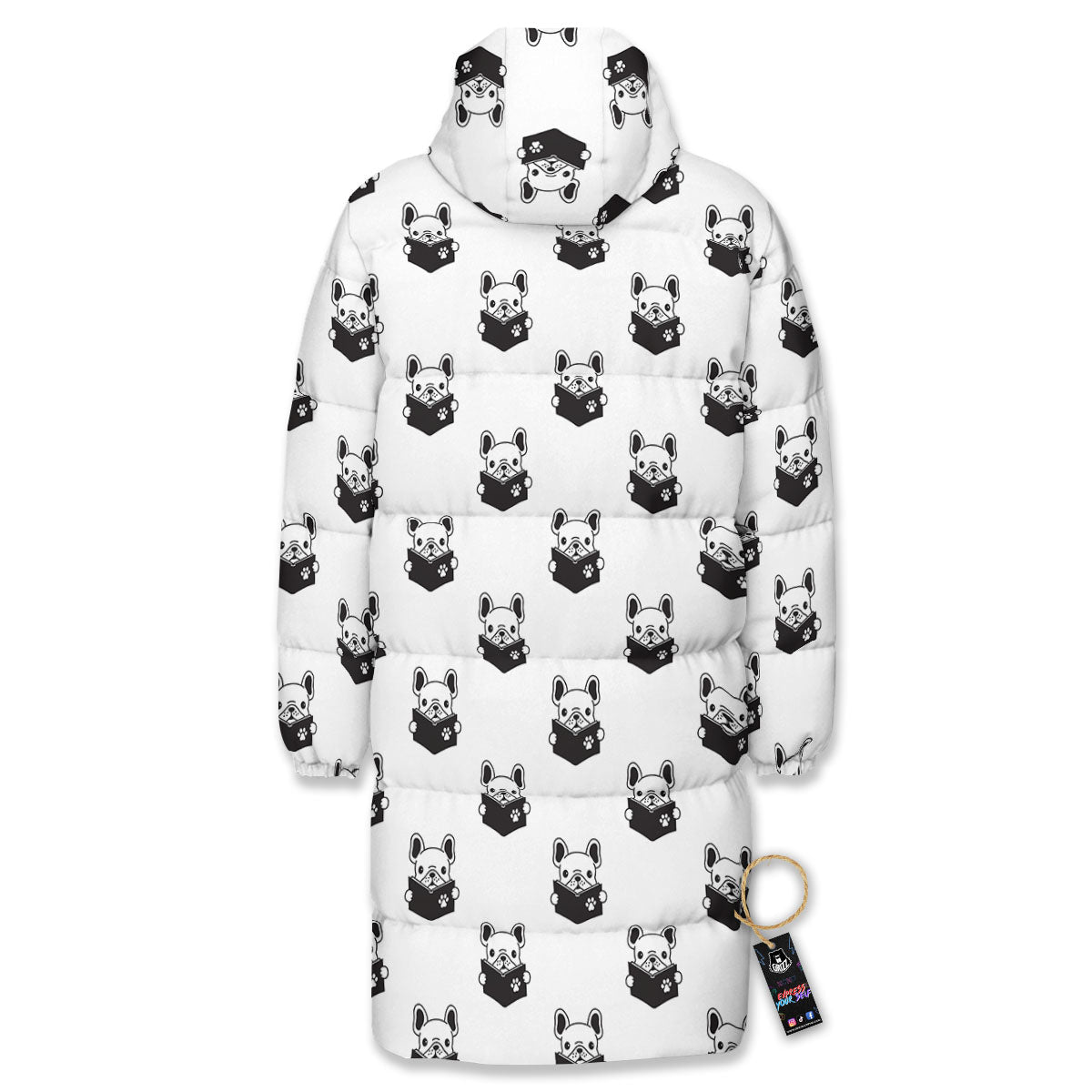 Reading Book French Bulldog Print Long Down Jacket-grizzshop
