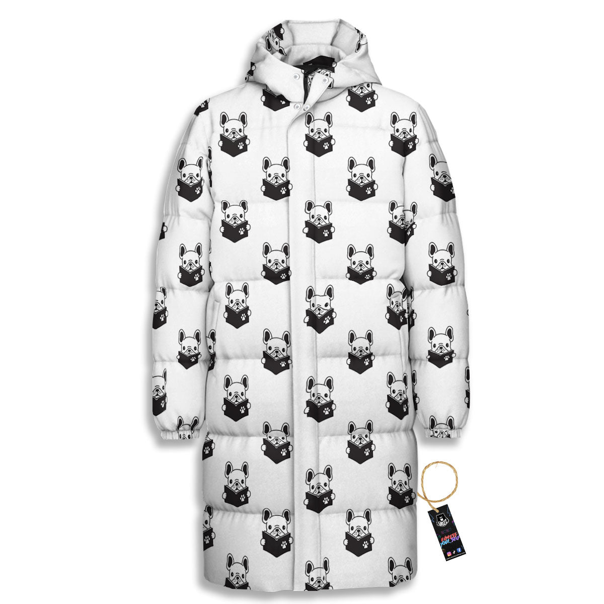 Reading Book French Bulldog Print Long Down Jacket-grizzshop