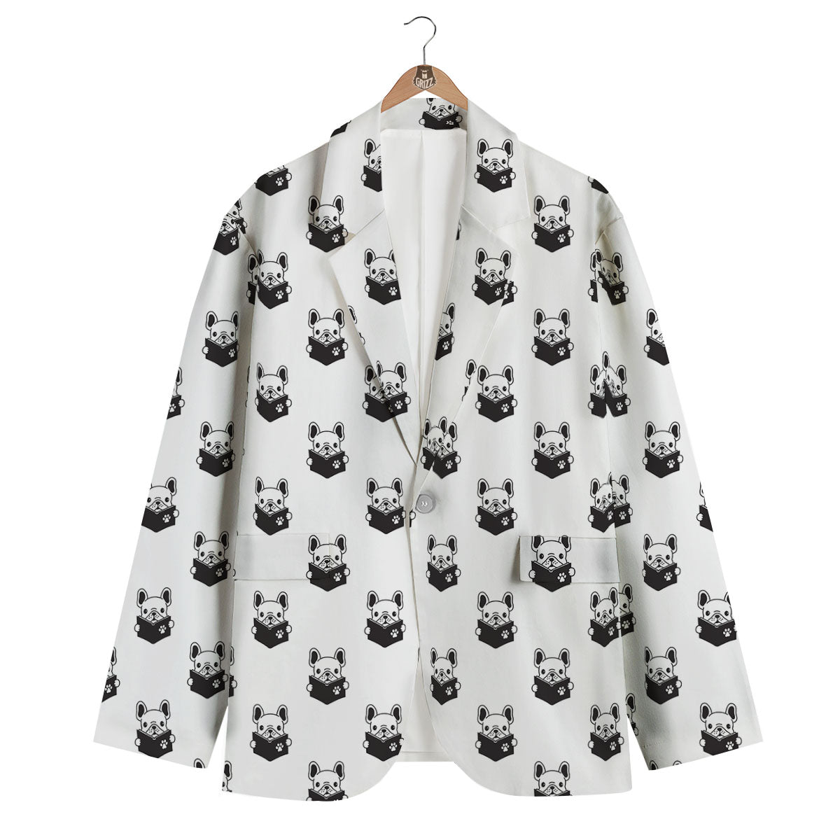 Reading Book French Bulldog Print Men's Blazer-grizzshop