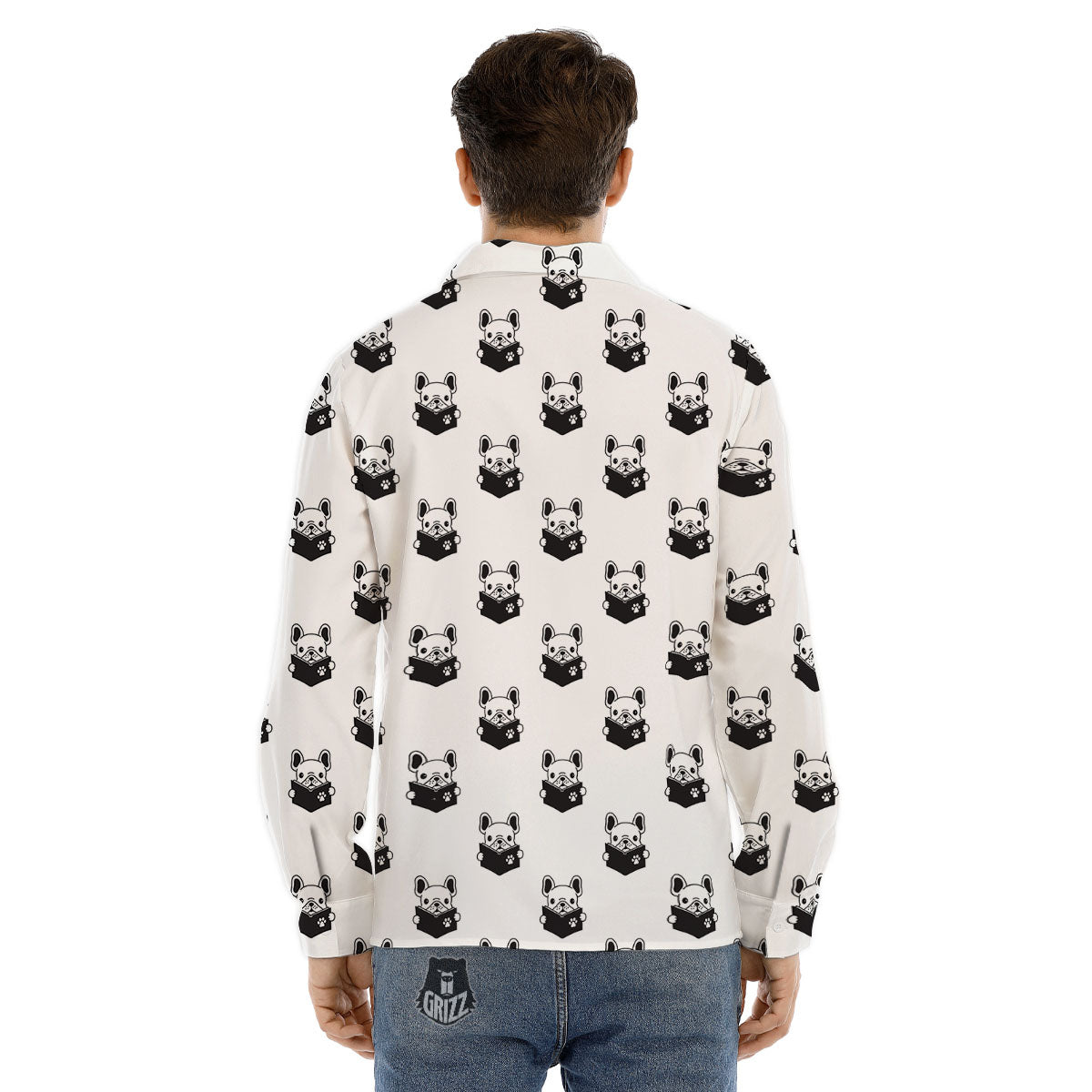 Reading Book French Bulldog Print Men's Dress Shirts-grizzshop