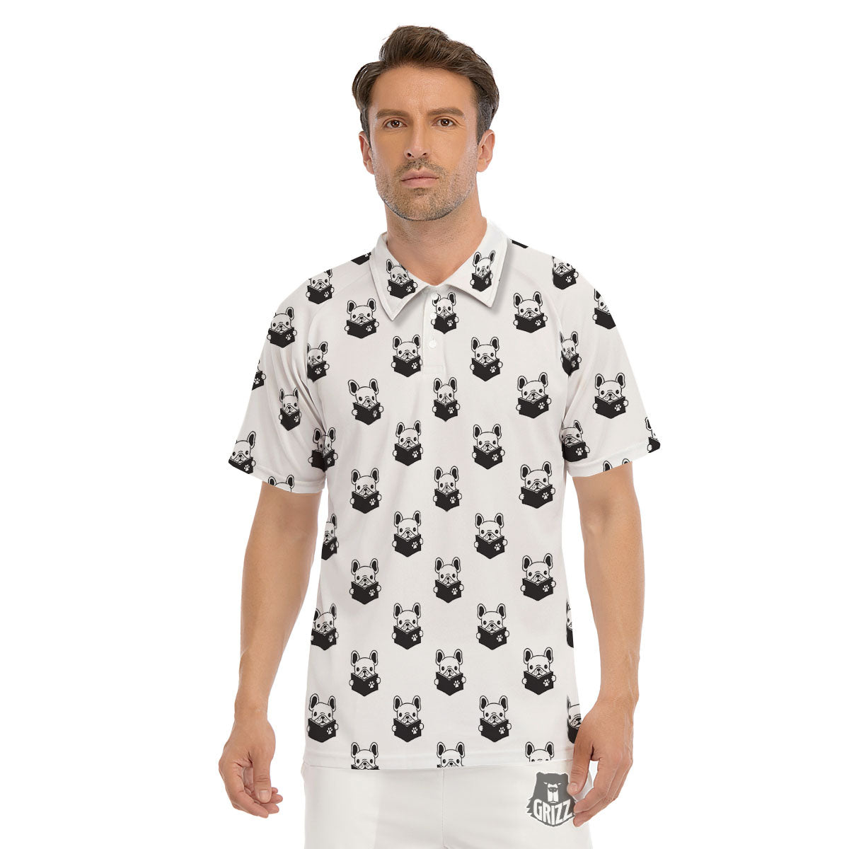 Reading Book French Bulldog Print Men's Golf Shirts-grizzshop