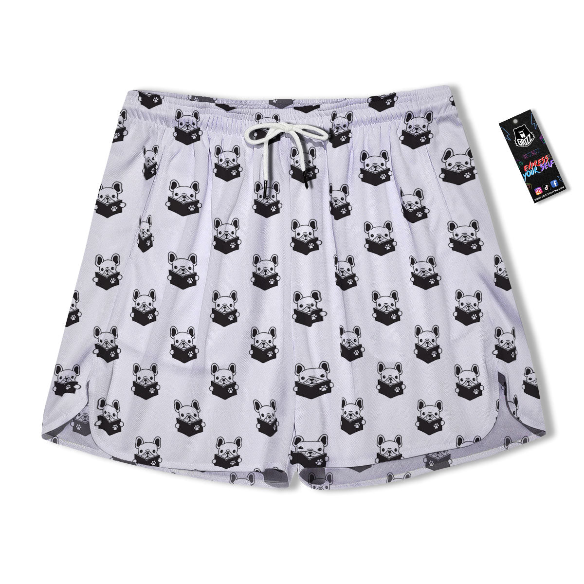 Reading Book French Bulldog Print Men's Running Shorts-grizzshop