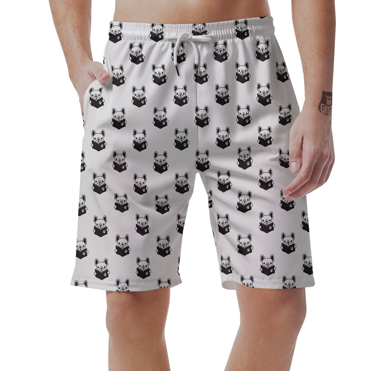 Reading Book French Bulldog Print Men's Shorts-grizzshop