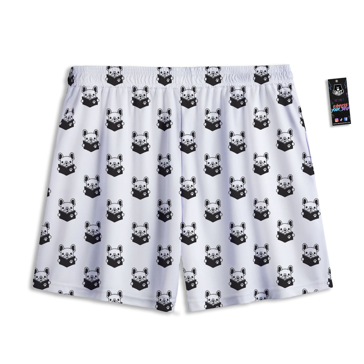 Reading Book French Bulldog Print Mesh Shorts