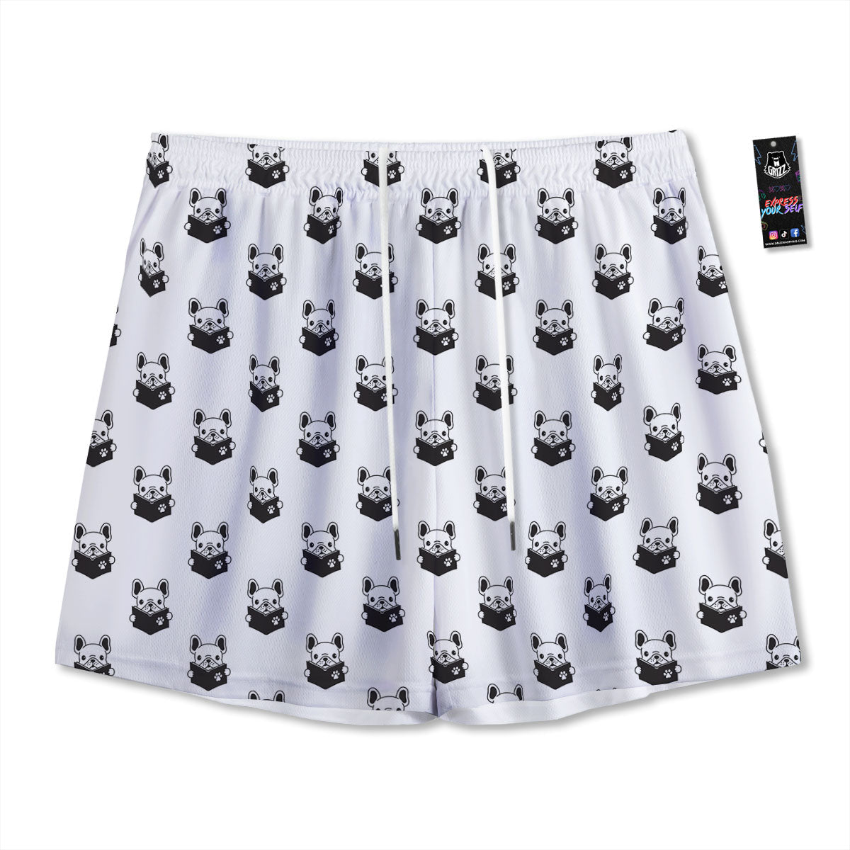 Reading Book French Bulldog Print Mesh Shorts