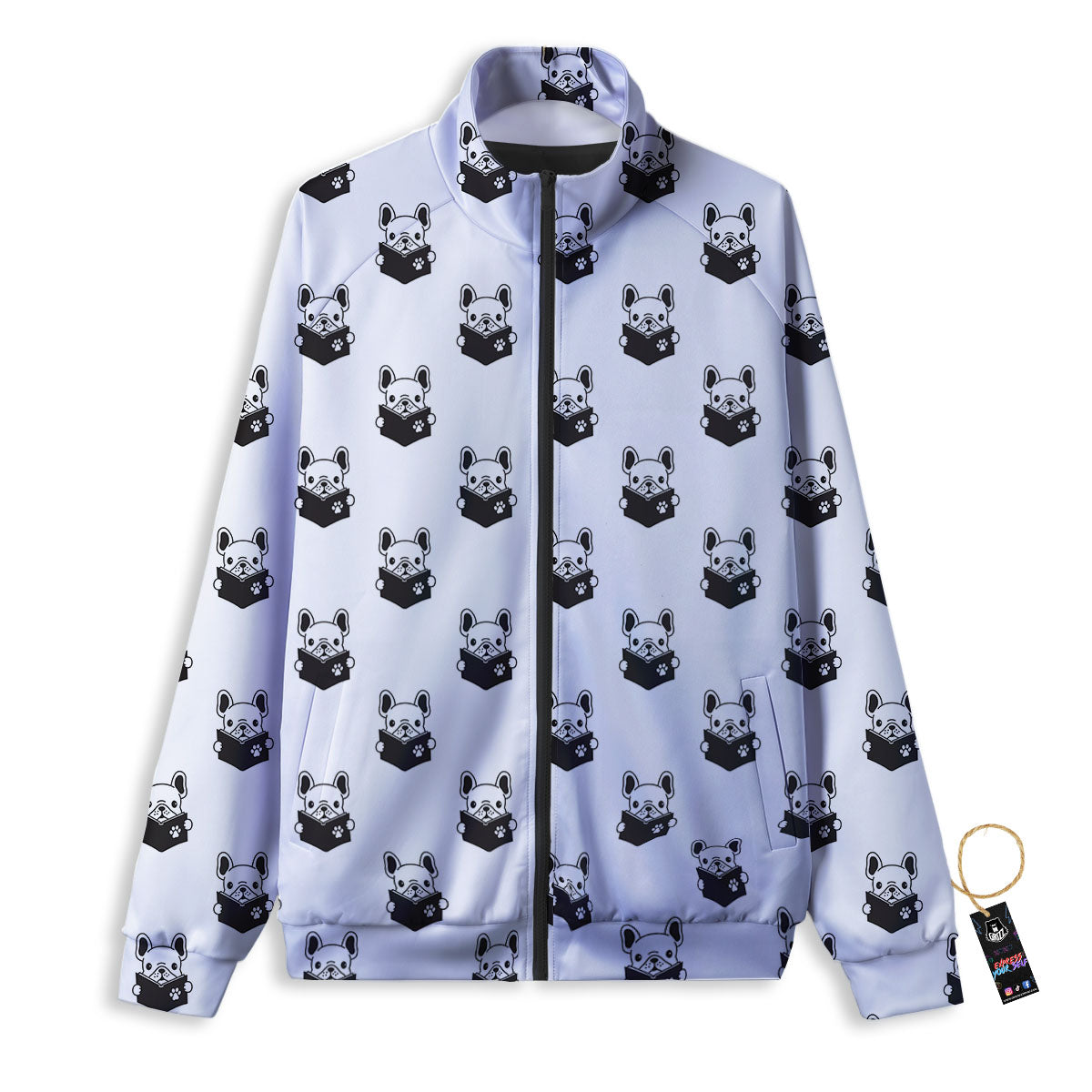Reading Book French Bulldog Print Track Jacket-grizzshop
